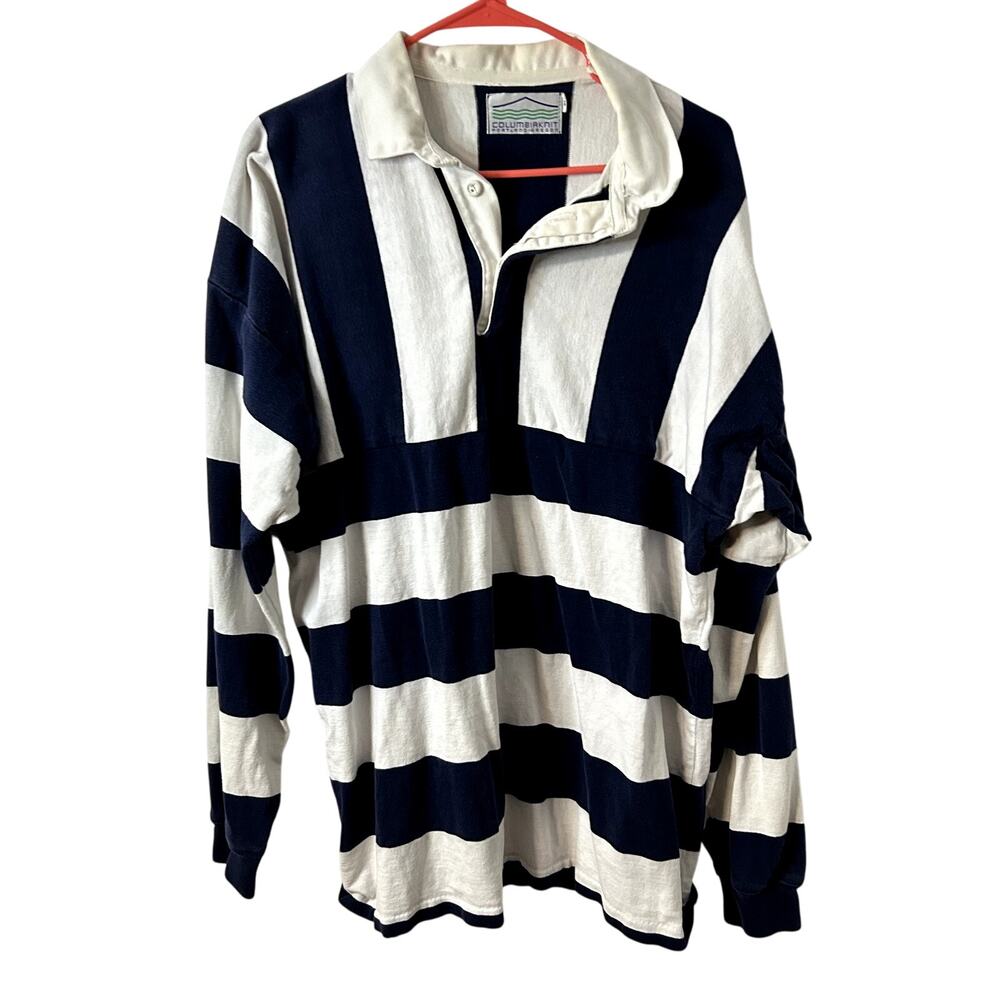 Columbia Sportswear Vintage Rugly Polo Mens Size XL Cotton Navy White Nautical